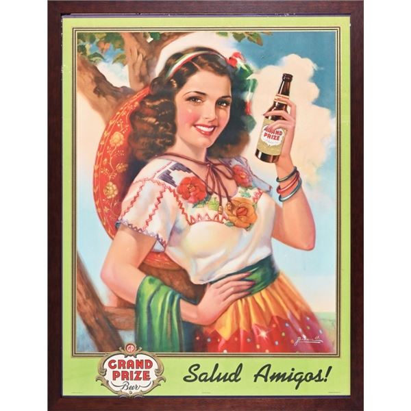 Grand Prize Beer  Salud Amigos Girl  Litho1945