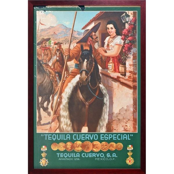 Tequila Cuervo Especial Framed Lithograph 1940's