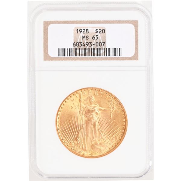 1928 St. Gaudens $20 Gold Coin NGC MS65