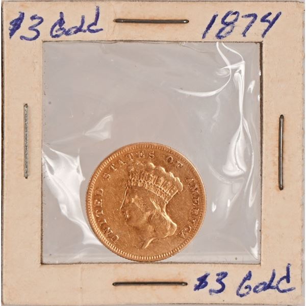 1874 Indian Princess Head $3 Gold Coin