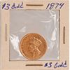 Image 1 : 1874 Indian Princess Head $3 Gold Coin
