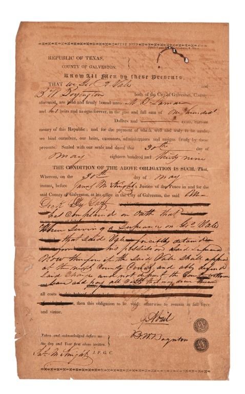 1839 Republic of Texas Broadside Galveston