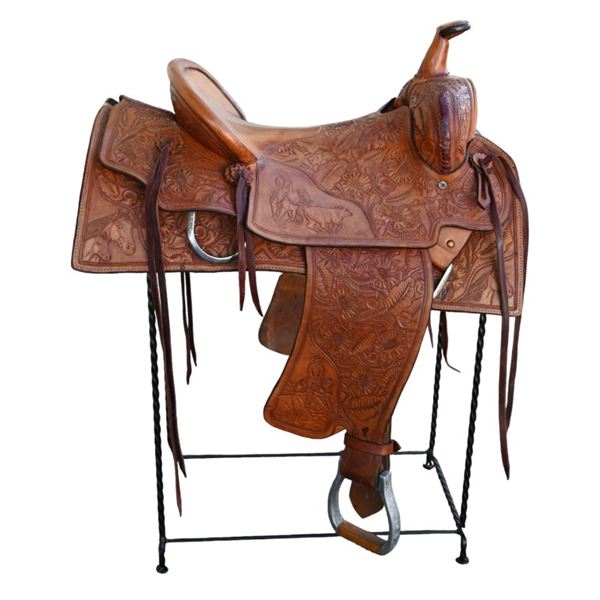 Unmarked Pictorial Western Stock Saddle