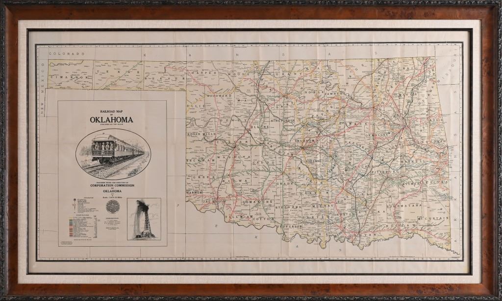 Large Framed Railroad Map of Oklahoma - 51048625 1
