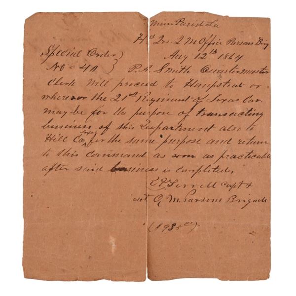 1864 Brenham Texas Confederate Military Orders