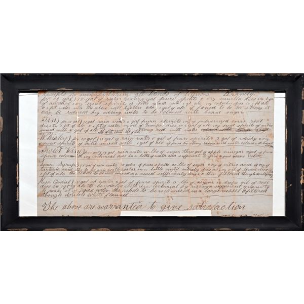 Pre-Prohibition Handwritten Liquor Recipes- Framed