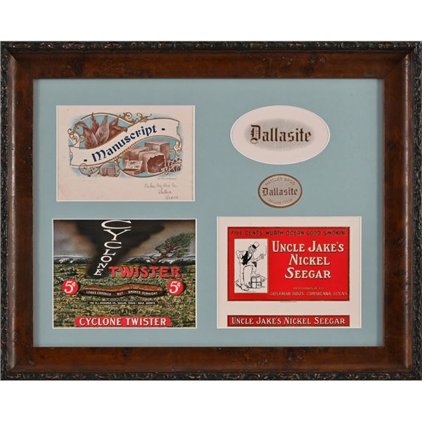 Antique Texas Framed Cigar Lithograph Labels