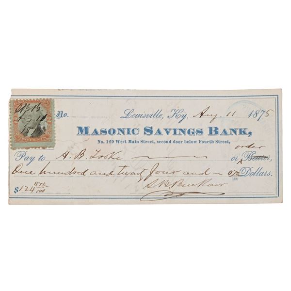 Simon Bolivar Buckner Signed Masonic Check