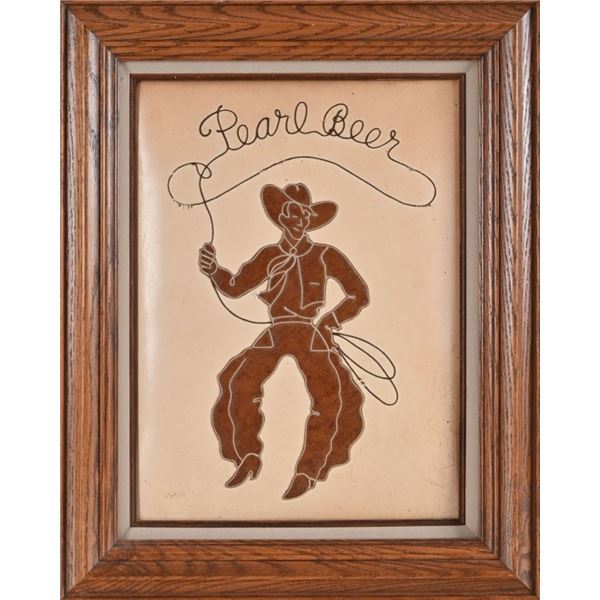 Pearl Beer Stitched Cowboy Advertising Sign