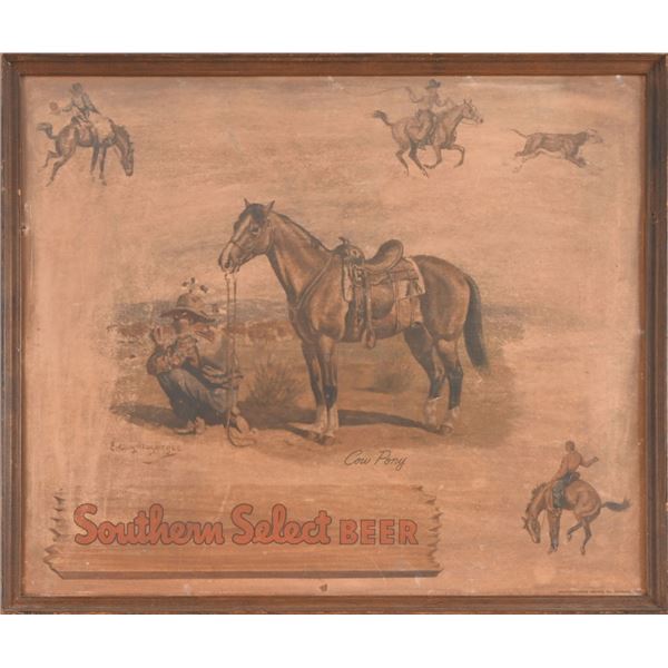 Southern Select Beer "Cow Pony" Framed Lithograph