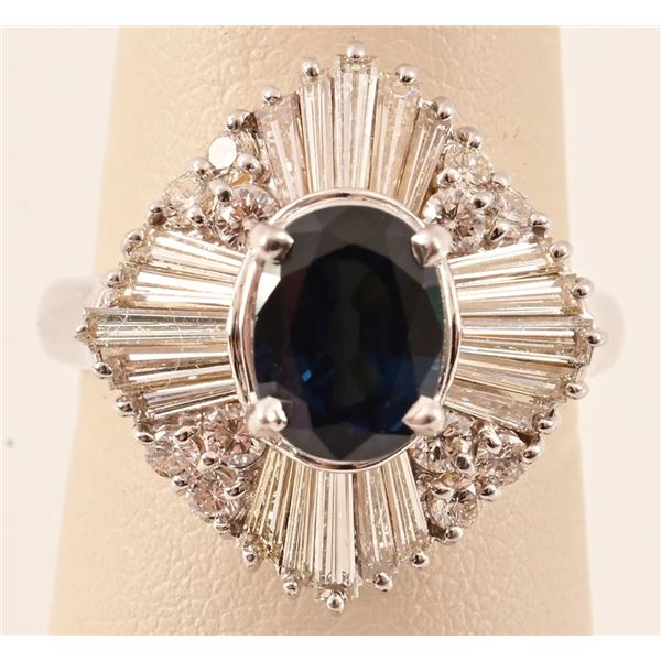 14Kt White Gold Diamond & Sapphire Ring