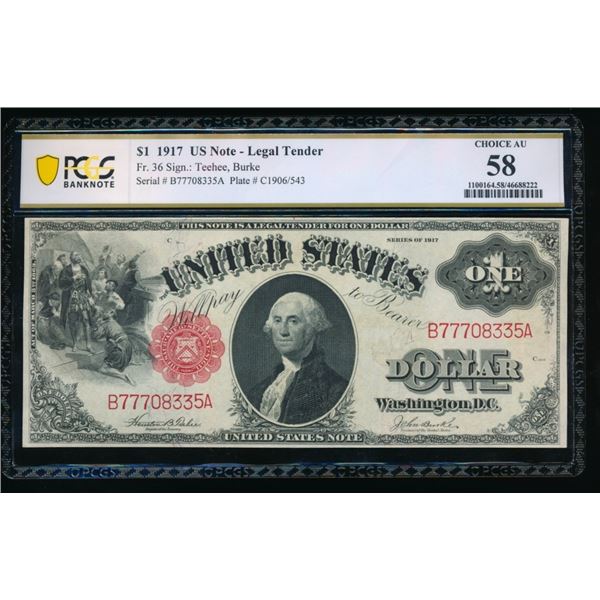 1917 $1 Legal Tender Note PCGS 58