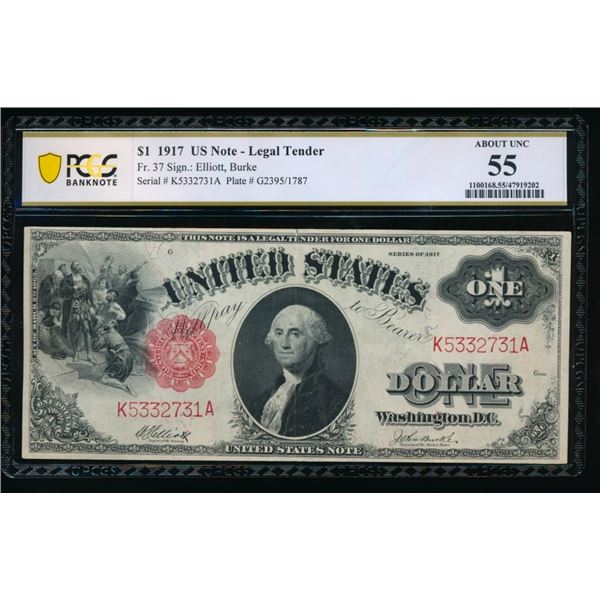 1917 $1 Legal Tender Note PCGS 55