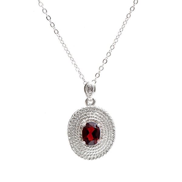 Plated Rhodium 1.26cts Garnet and Diamond Necklace