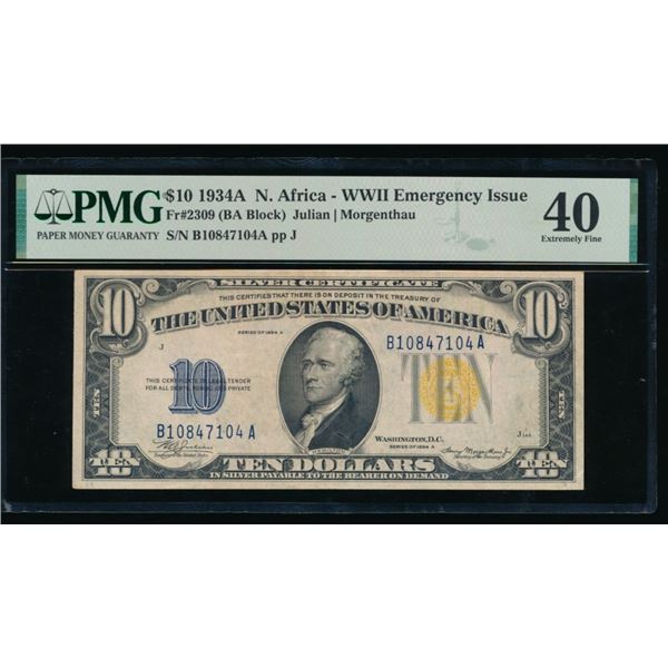 1934A $10 N Africa Silver Certificate PMG 40