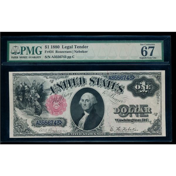 1880 $1 Legal Tender Note PMG 67