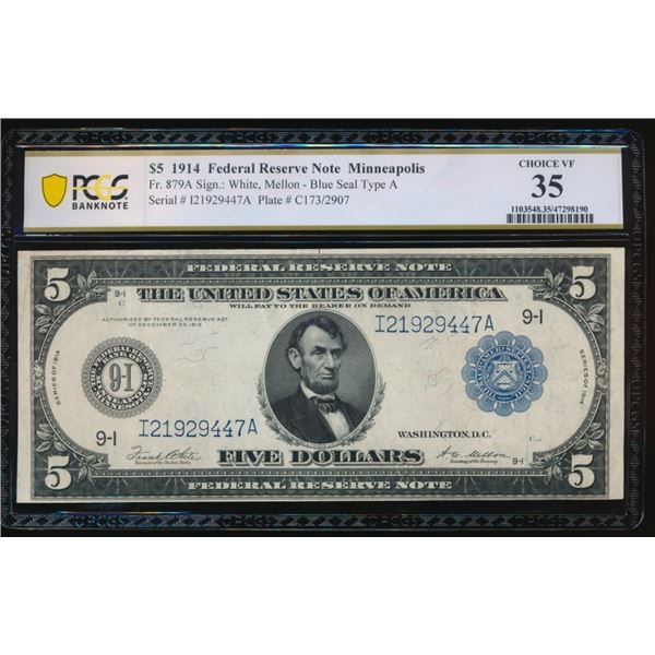 1914 $5 Minneapolis FRN PCGS 35