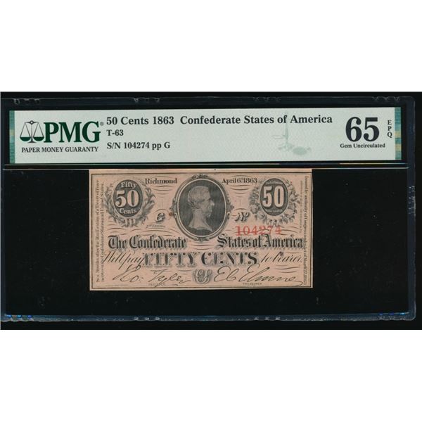 50 Cent 1863 T-63 Confederate PMG 65EPQ