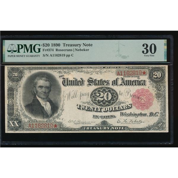 1890 $20 Treasury Note PMG 30