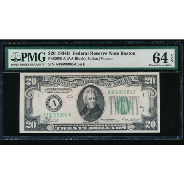1934B $20 Boston FRN PMG 64EPQ
