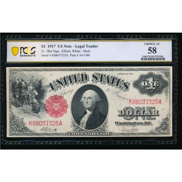 1917 $1 Mule Legal Tender Note PCGS 58