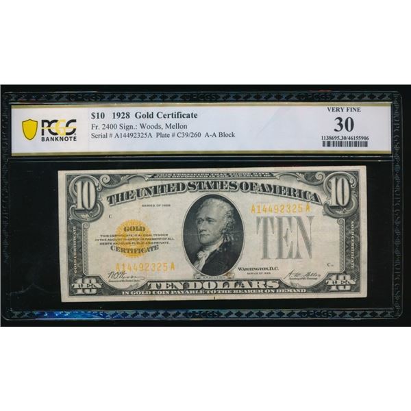1928 $10 Gold Certificate PCGS 30