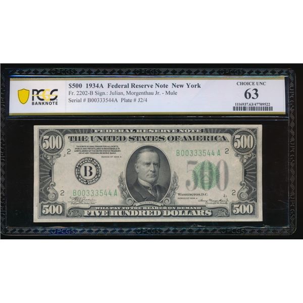 1934A $500 New York FRN PCGS 63