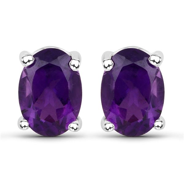 Plated 18KT White Gold 1.60ctw Amethyst and Diamond Earrings