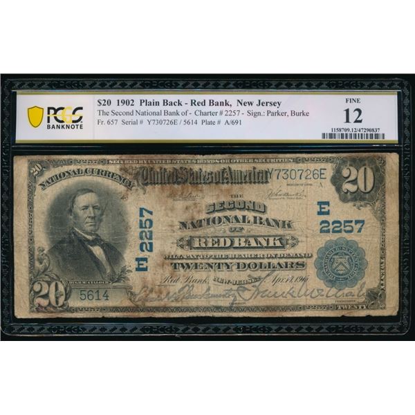 1902 $20 Red Bank NJ National PCGS 12
