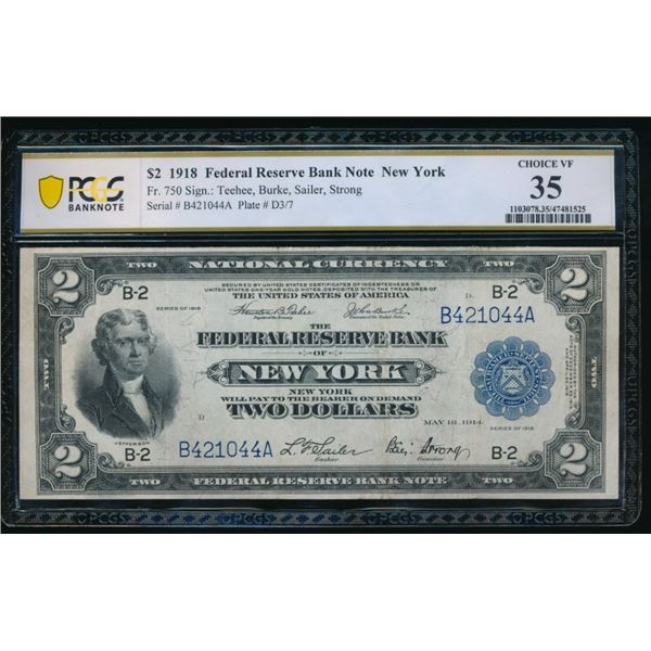 1918 $2 New York FRBN PCGS 35