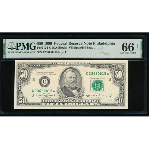 1990 $50 Philadelphia FRN PMG 66EPQ