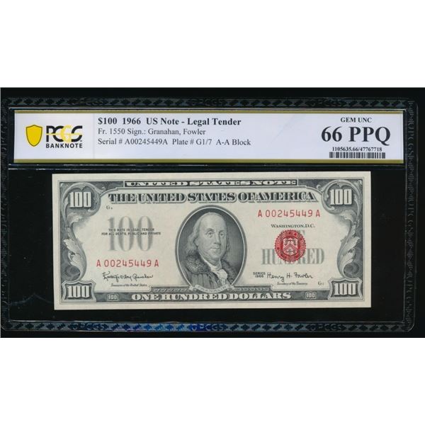 1966 $100 Legal Tender Note PCGS 66PPQ