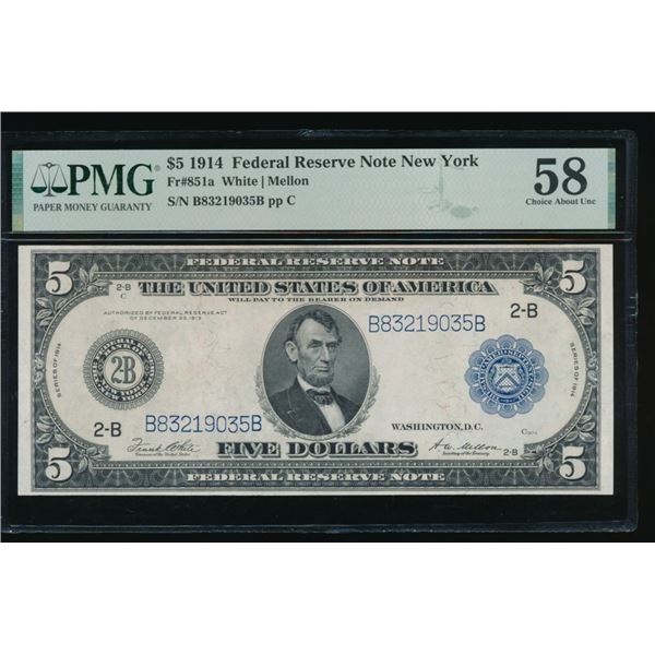 1914 $5 New York FRN PMG 58
