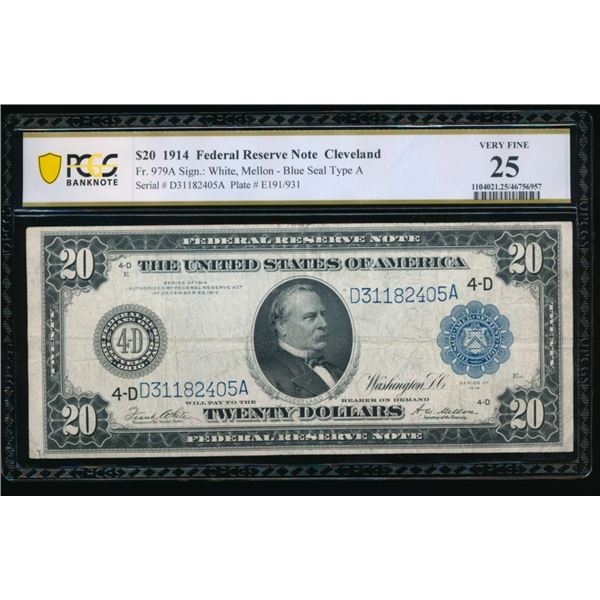 1914 $20 Cleveland FRN PCGS 25