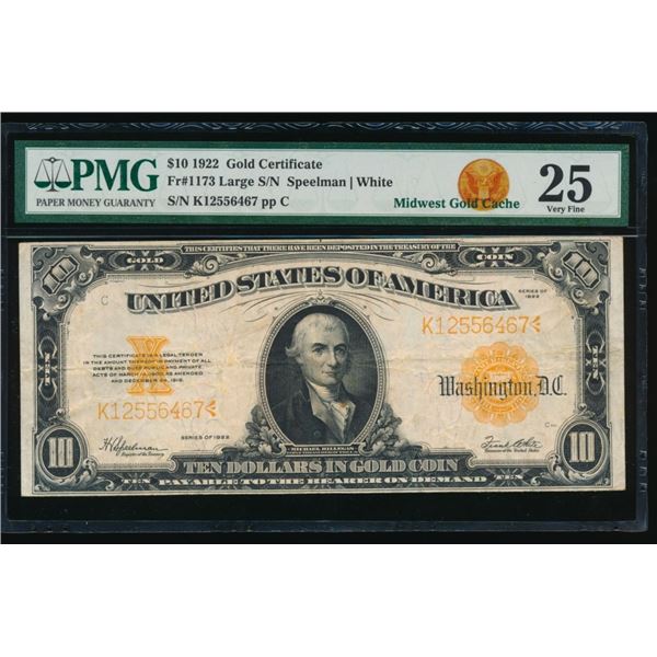 1922 $10 Gold Certificate PMG 25