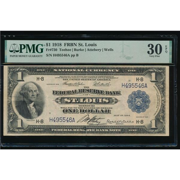 1918 $1 St Louis FRBN PMG 30EPQ