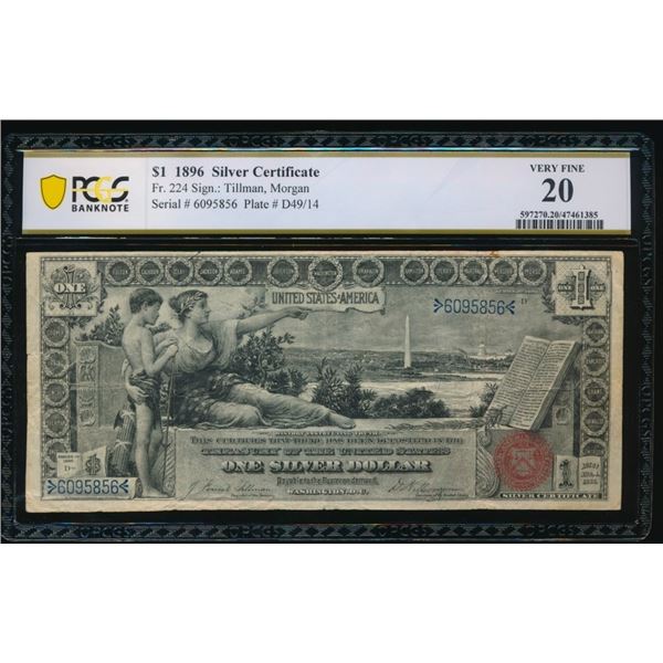 1896 $1 Educational Silver Certificate PCGS 20
