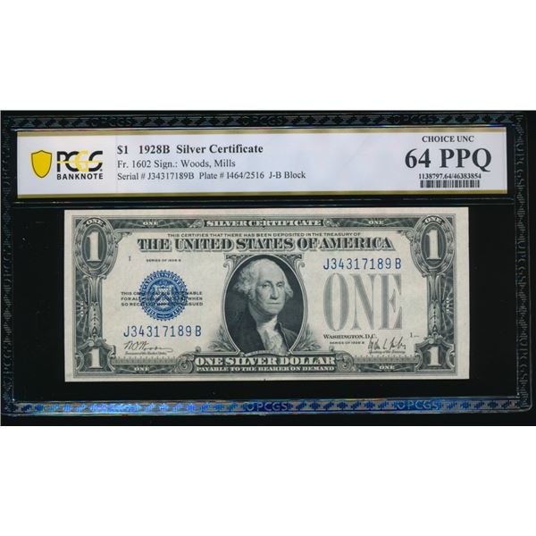 1928B $1 Silver Certificate PCGS 64PPQ