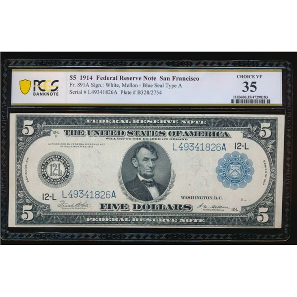1914 $5 San Francisco FRN PCGS 35