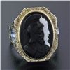 Image 2 : Antique Art Deco Men's 10k Gold Agate Double Cameo & Shield Cut Aquamarine Ring