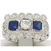 Image 1 : Antique Art Deco Etched Platinum 1.0 ctw European Cut Diamond & Syn Sapphire Rin