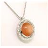 Image 2 : 18k White Gold 7.59 ctw Peach Orange Bezel NATURAL Moonstone Diamond Halo Pendan