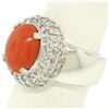 Image 2 : 14k White Gold Oval Cabochon Red Coral Ring w/ 2.10 ctw Diamond Halo