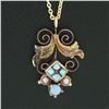 Image 5 : Antique Victorian 14k Gold Open Floral Pearl Turquoise Lavalier Pendant Necklace