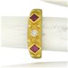 Image 9 : 14k Yellow Gold 0.55 ctw Square Blood Ruby Round Diamond Sandblasted Band Ring