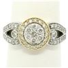 Image 2 : NEW 14k White & Yellow Gold Milgrain 0.75 ctw Pave Set Round Diamond Cluster Rin