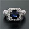 Image 3 : 18K White Gold 3.93 ctw GIA No Heat Cushion Sapphire Diamond Halo Engagement Rin