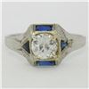 Antique Art Deco 18k White Gold 0.65 ctw European Diamond and Sapphire Ring