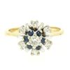 Image 1 : 14k Yellow & White Gold 0.65 ctw Diamond Sapphire 3 Tiered Starburst Cluster Rin