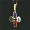 Image 5 : Vintage 18K Yellow Gold Amethyst Blue Topaz Garnet Green Stone Pendant Necklace